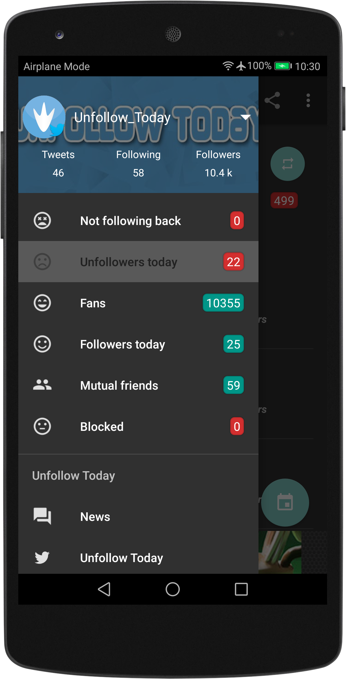 Dark theme with Unfollow Today